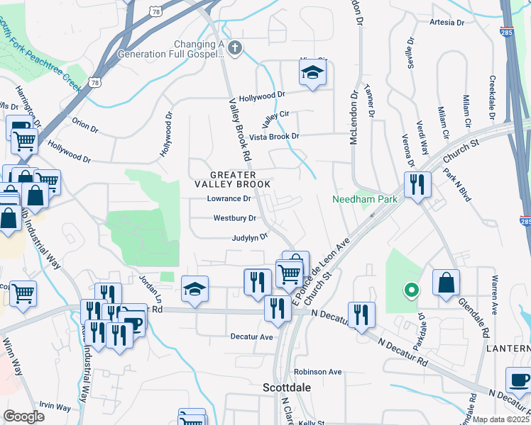 map of restaurants, bars, coffee shops, grocery stores, and more near 748 Auguste Avenue in Decatur