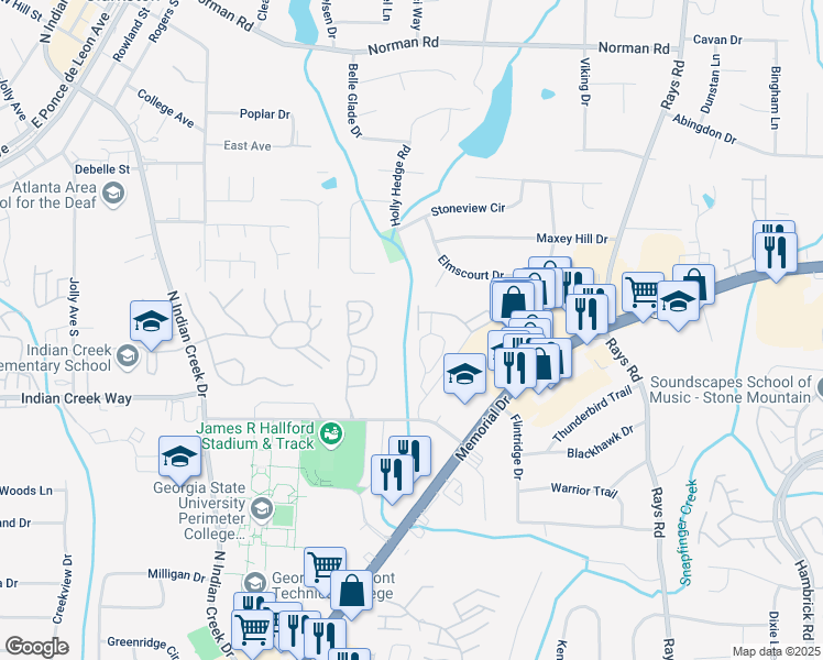 map of restaurants, bars, coffee shops, grocery stores, and more near 6621 Old Singleton Lane in Clarkston