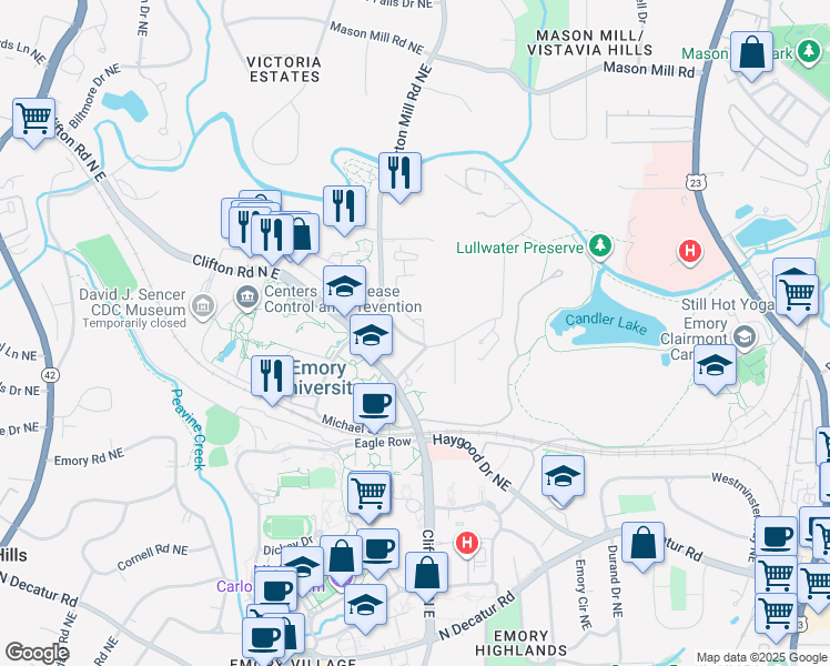 map of restaurants, bars, coffee shops, grocery stores, and more near in Decatur