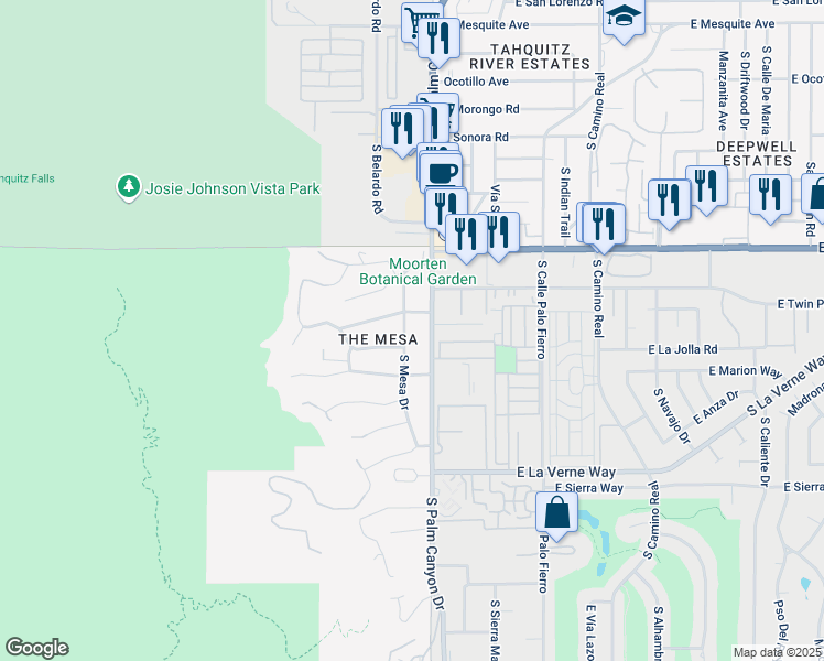 map of restaurants, bars, coffee shops, grocery stores, and more near in Palm Springs