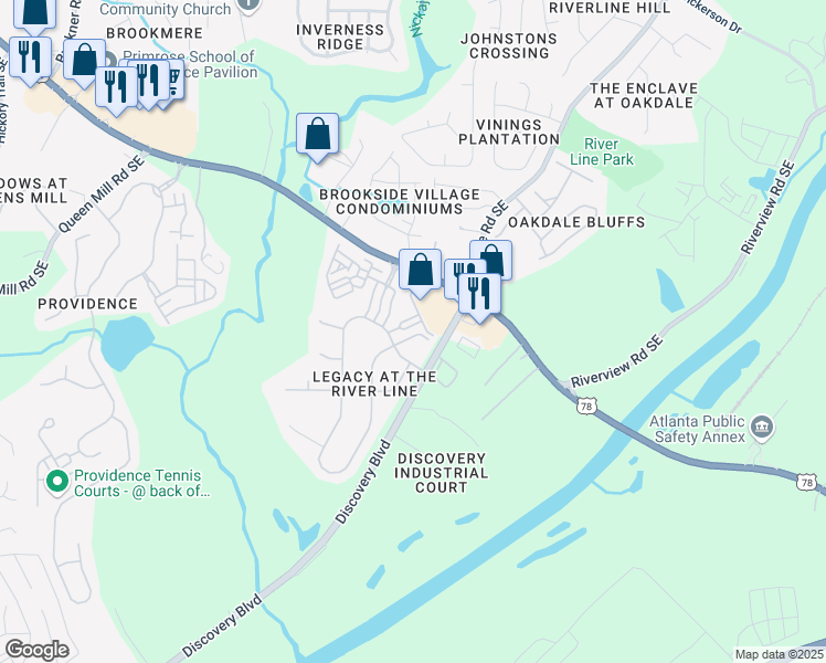 map of restaurants, bars, coffee shops, grocery stores, and more near 1284 Park Bench Place in Mableton