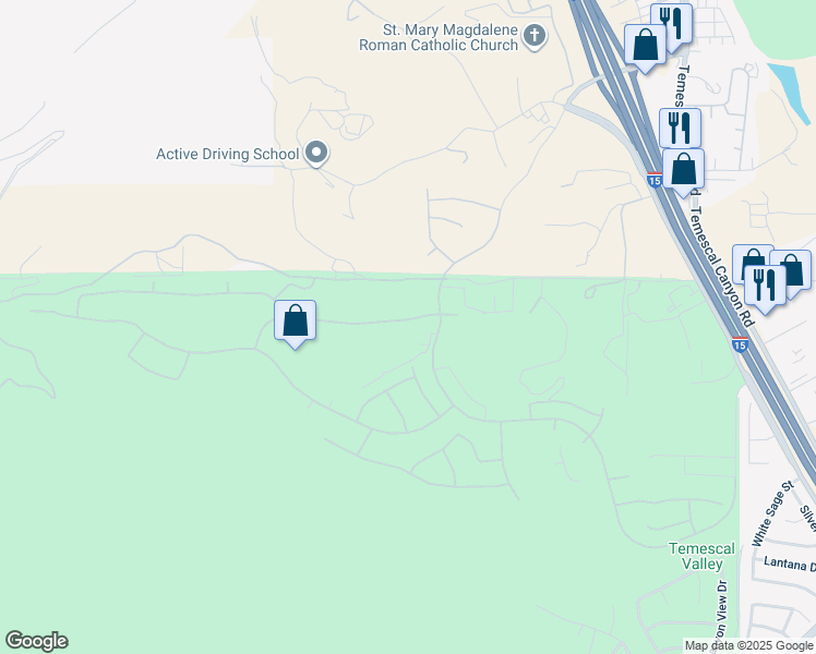 map of restaurants, bars, coffee shops, grocery stores, and more near 8245 Soft Winds Drive in Corona