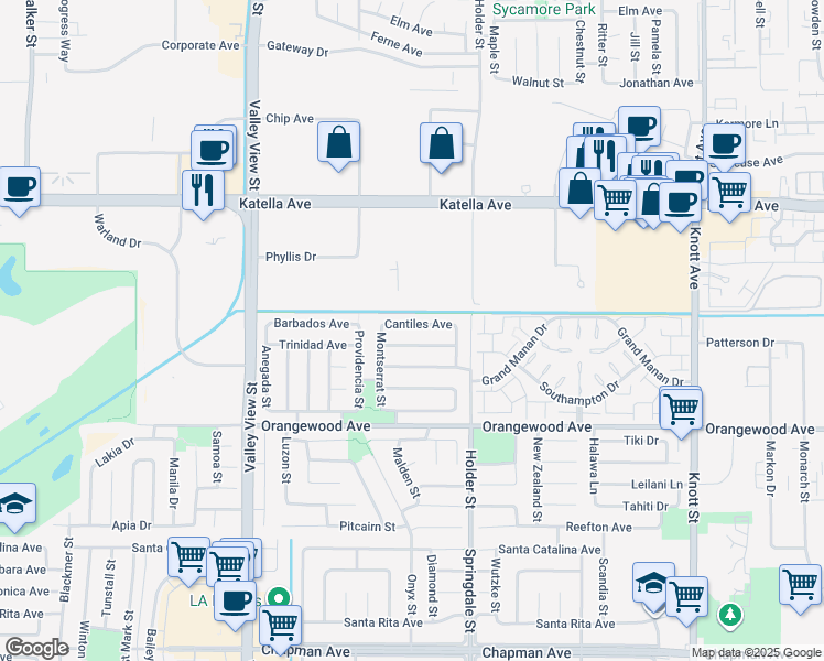 map of restaurants, bars, coffee shops, grocery stores, and more near 6424 Anguilla Avenue in Cypress