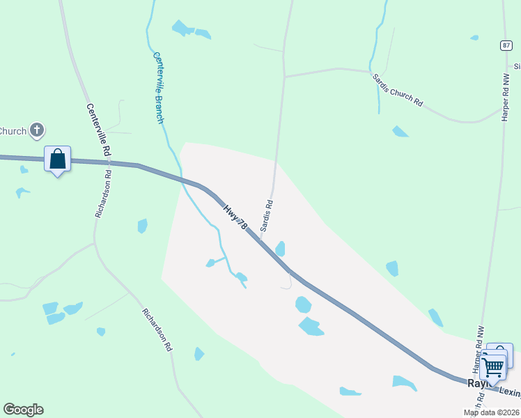 map of restaurants, bars, coffee shops, grocery stores, and more near 177 Sardis Road in Rayle