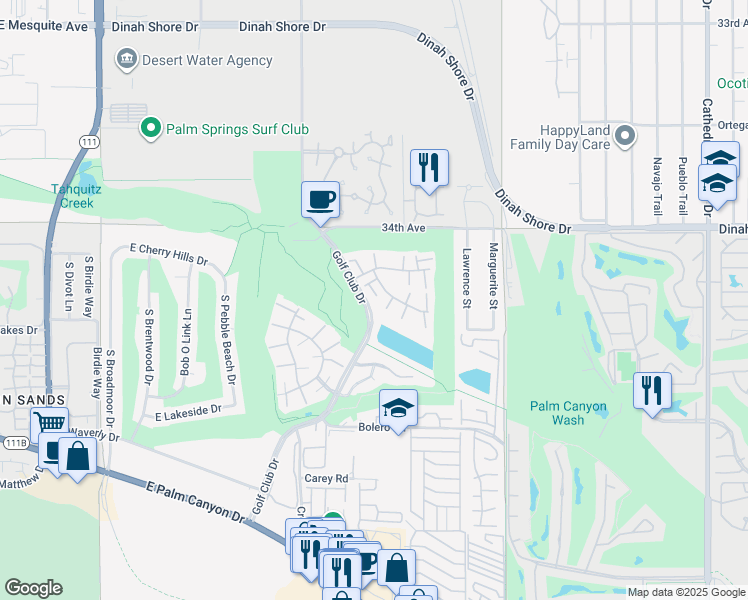 map of restaurants, bars, coffee shops, grocery stores, and more near 5951 Montecito Drive in Palm Springs