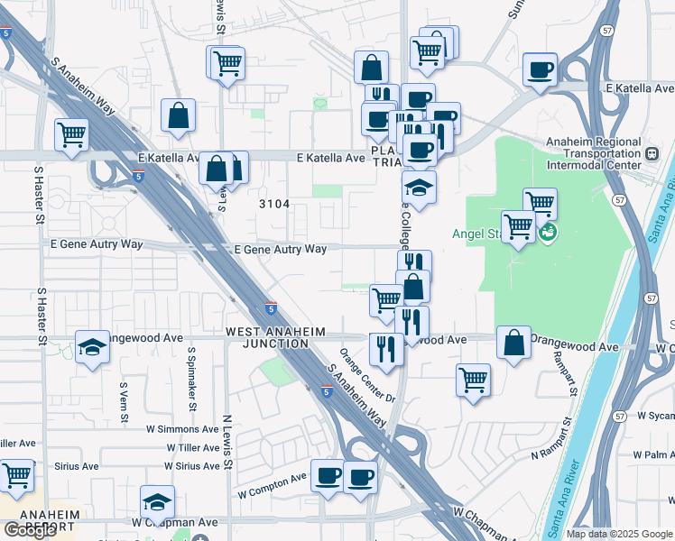 map of restaurants, bars, coffee shops, grocery stores, and more near 1910 Union Street in Anaheim