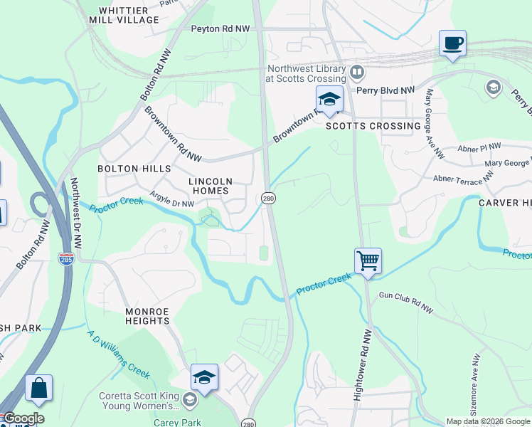 map of restaurants, bars, coffee shops, grocery stores, and more near in Atlanta