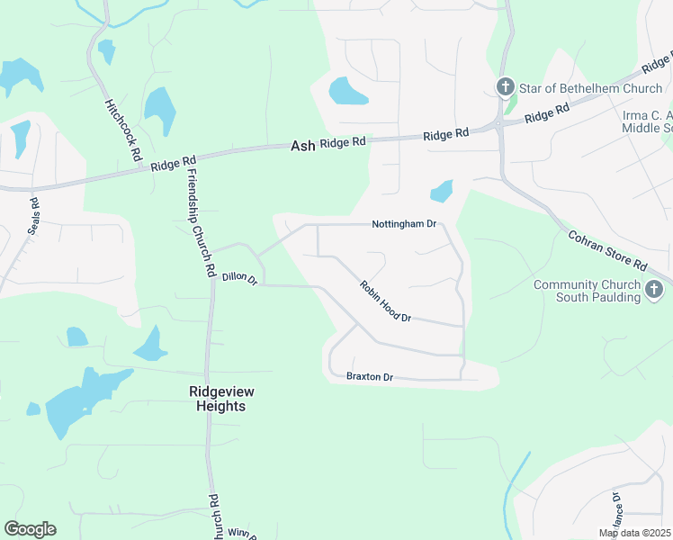 map of restaurants, bars, coffee shops, grocery stores, and more near 383 Robin Hood Drive in Douglasville