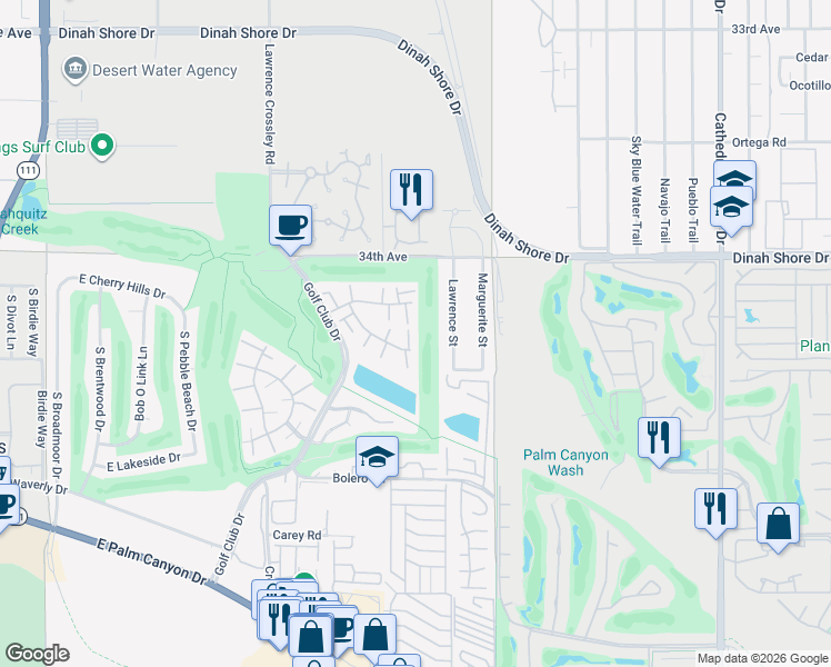 map of restaurants, bars, coffee shops, grocery stores, and more near 1995 Lawrence Street in Palm Springs