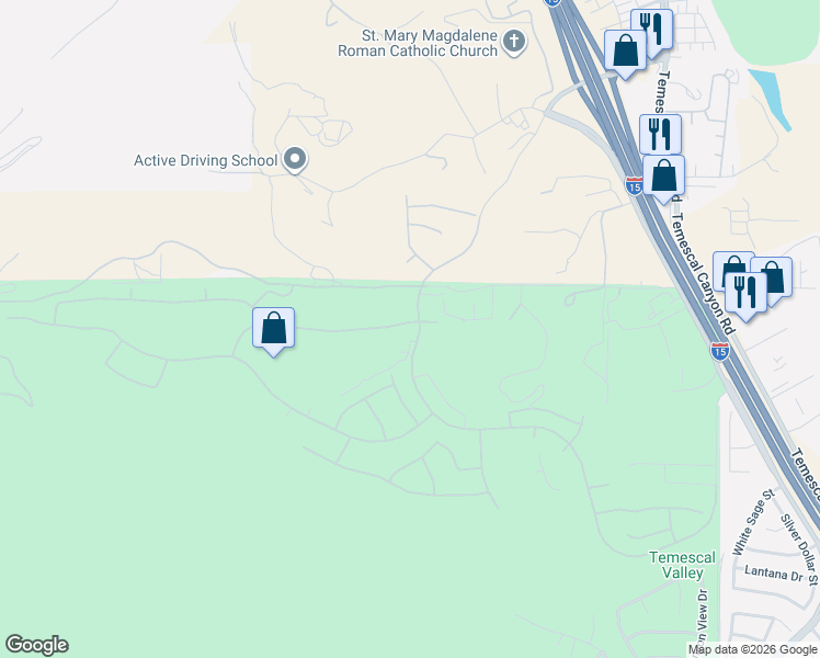 map of restaurants, bars, coffee shops, grocery stores, and more near 8296 Soft Winds Drive in Corona