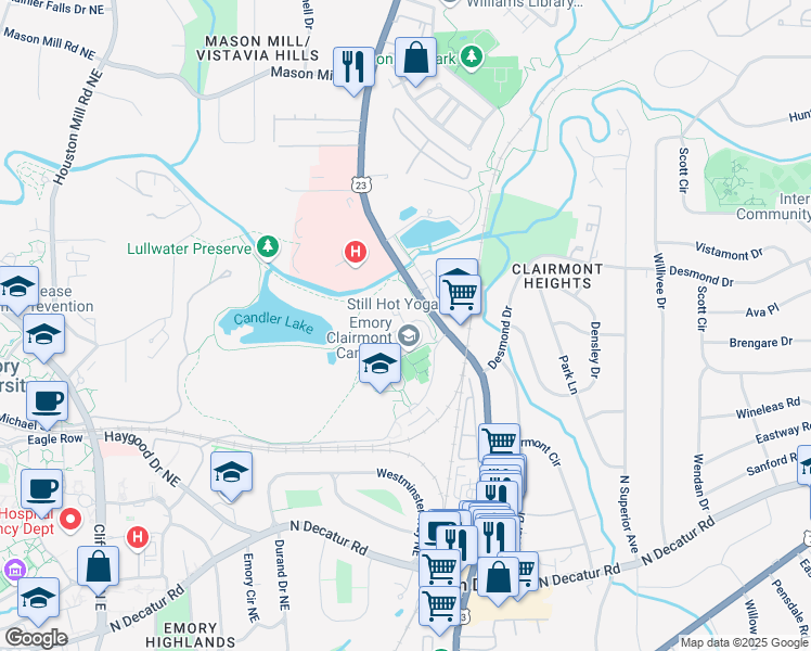 map of restaurants, bars, coffee shops, grocery stores, and more near 1551 Shoup Court in Decatur
