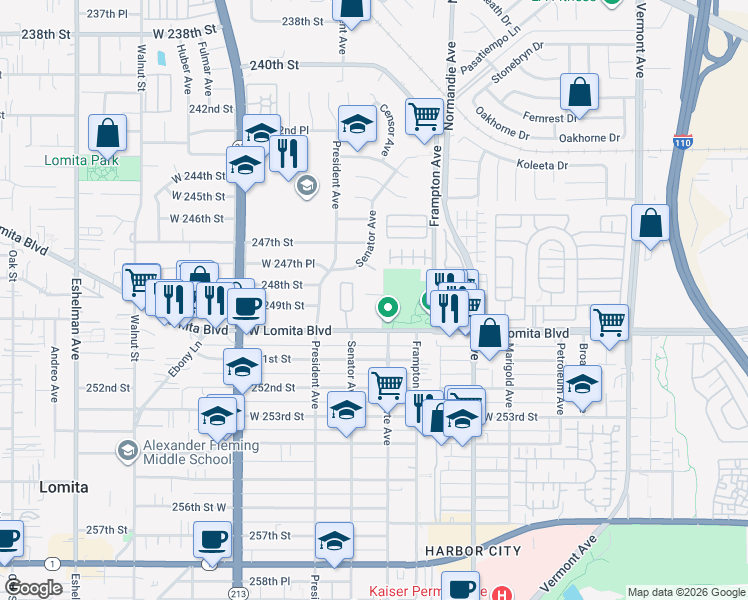 map of restaurants, bars, coffee shops, grocery stores, and more near in Los Angeles County