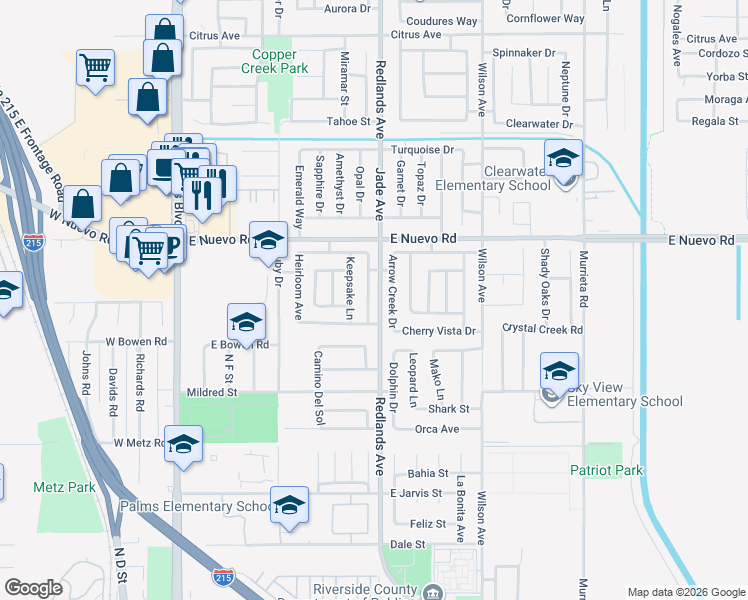 map of restaurants, bars, coffee shops, grocery stores, and more near 1479 Remembrance Drive in Perris