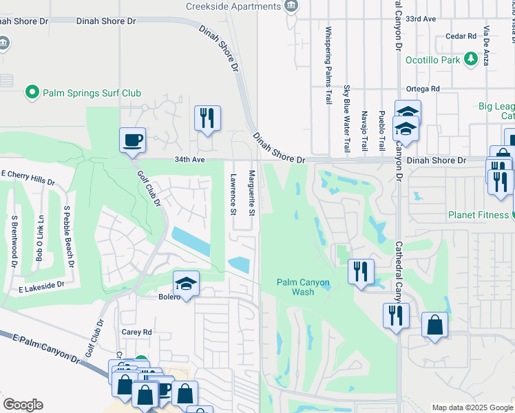 map of restaurants, bars, coffee shops, grocery stores, and more near 2024 Marguerite Street in Palm Springs