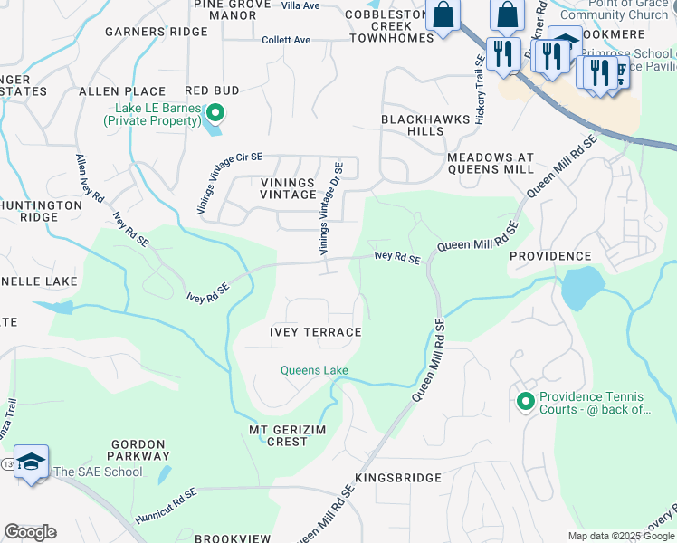 map of restaurants, bars, coffee shops, grocery stores, and more near 541 Glen Abbey Circle in Mableton