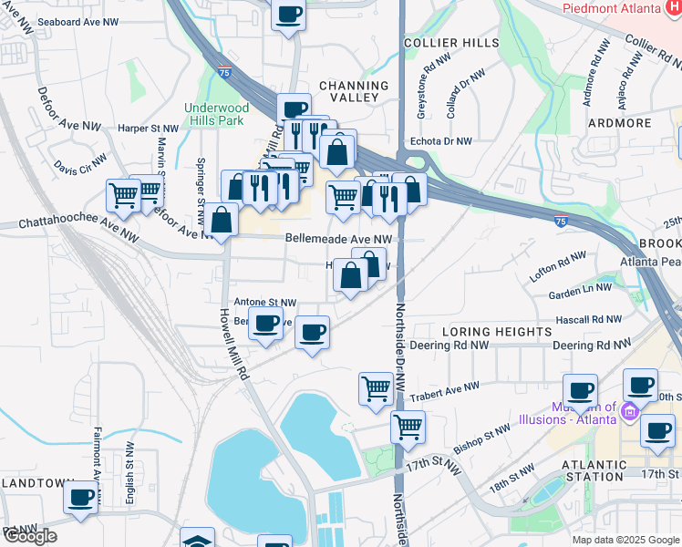 map of restaurants, bars, coffee shops, grocery stores, and more near 688 Holmes Street Northwest in Atlanta