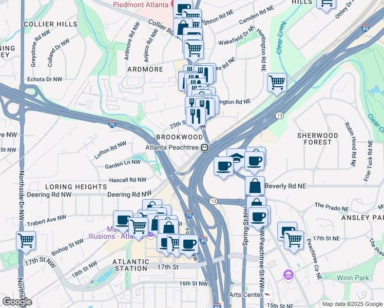 map of restaurants, bars, coffee shops, grocery stores, and more near 15 Standish Avenue Northwest in Atlanta