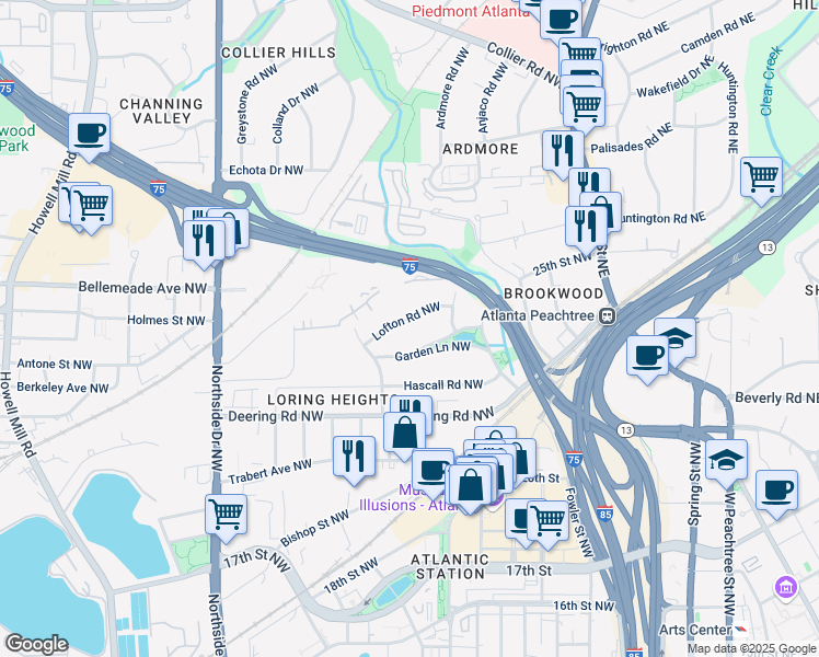 map of restaurants, bars, coffee shops, grocery stores, and more near 382 Lofton Road Northwest in Atlanta