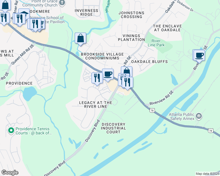 map of restaurants, bars, coffee shops, grocery stores, and more near 1301 Holly Park Lane Southeast in Mableton