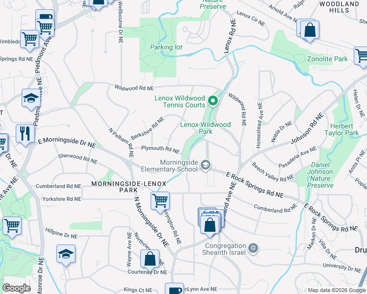 map of restaurants, bars, coffee shops, grocery stores, and more near 1620 W Sussex Rd NE in Atlanta