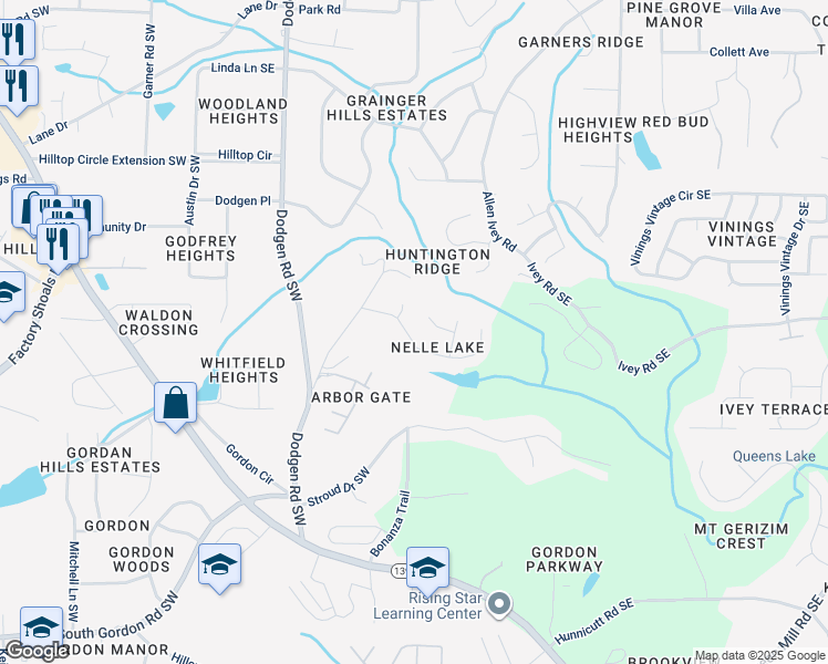 map of restaurants, bars, coffee shops, grocery stores, and more near 210 Nellie Trce Southeast in Mableton