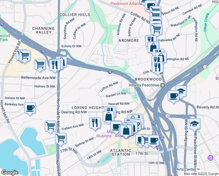 map of restaurants, bars, coffee shops, grocery stores, and more near 382 Lofton Road Northwest in Atlanta