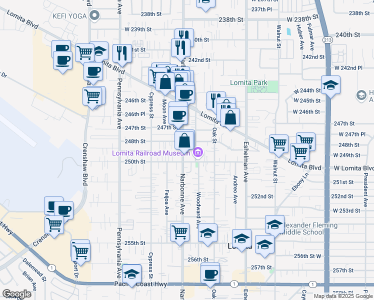 map of restaurants, bars, coffee shops, grocery stores, and more near 24800 Narbonne Avenue in Lomita