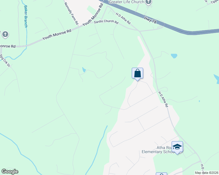 map of restaurants, bars, coffee shops, grocery stores, and more near 1076 Monticello Drive in Monroe