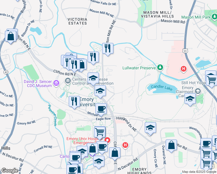 map of restaurants, bars, coffee shops, grocery stores, and more near 1618 North Gatewood Road Northeast in Atlanta