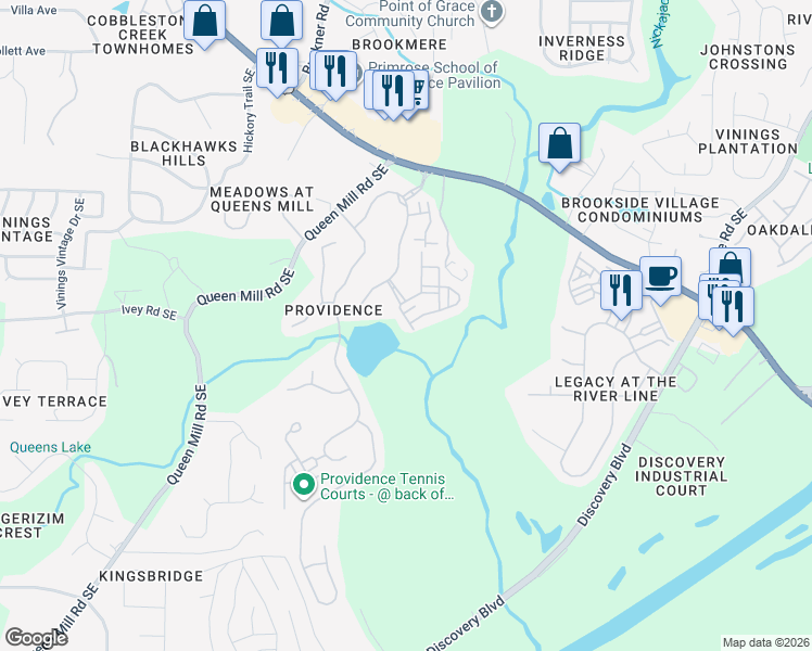 map of restaurants, bars, coffee shops, grocery stores, and more near 1123 Newpark View Place in Mableton