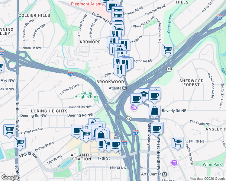 map of restaurants, bars, coffee shops, grocery stores, and more near 28 Standish Avenue Northwest in Atlanta
