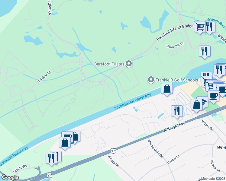 map of restaurants, bars, coffee shops, grocery stores, and more near 2241 Waterview Drive in North Myrtle Beach