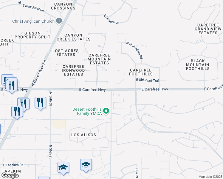 map of restaurants, bars, coffee shops, grocery stores, and more near E Carefree Hwy & N 60th St in Scottsdale