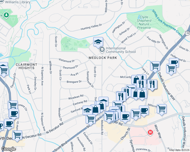 map of restaurants, bars, coffee shops, grocery stores, and more near 761 Scott Circle in Decatur