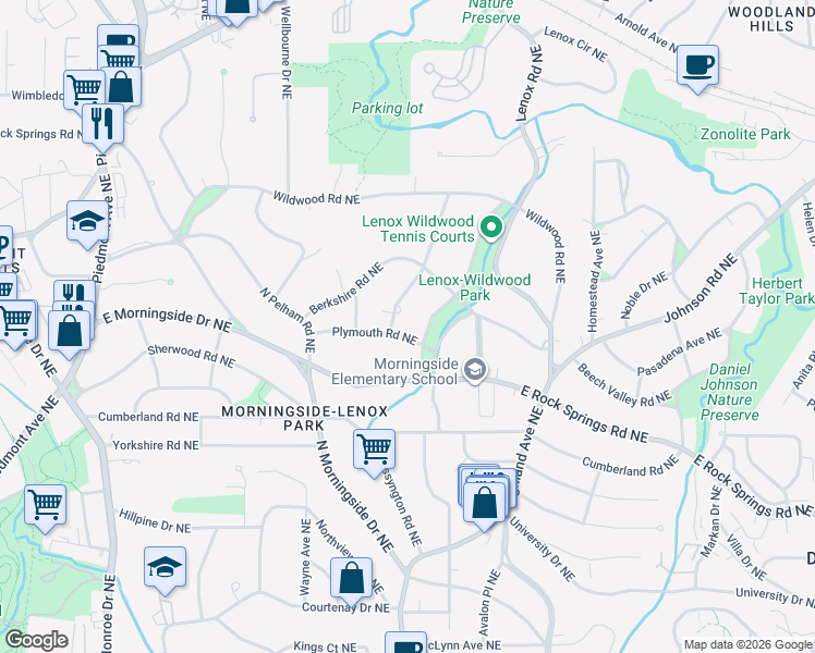 map of restaurants, bars, coffee shops, grocery stores, and more near 968 Plymouth Road Northeast in Atlanta
