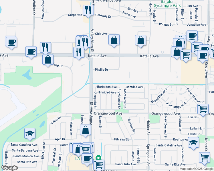 map of restaurants, bars, coffee shops, grocery stores, and more near 6131 Barbados Avenue in Cypress