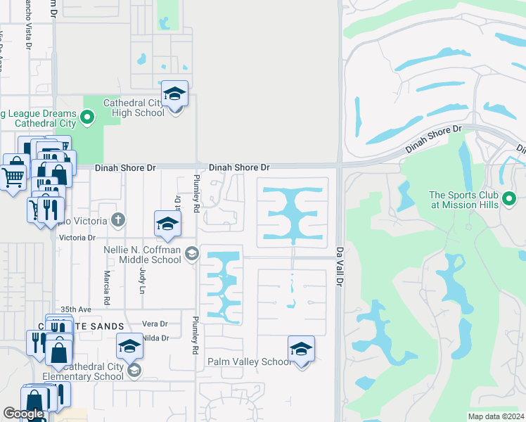 map of restaurants, bars, coffee shops, grocery stores, and more near Via Santo Tomas Drive in Rancho Mirage
