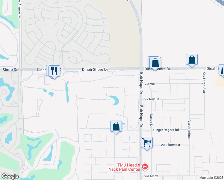 map of restaurants, bars, coffee shops, grocery stores, and more near 31 Pebble Beach Drive in Rancho Mirage