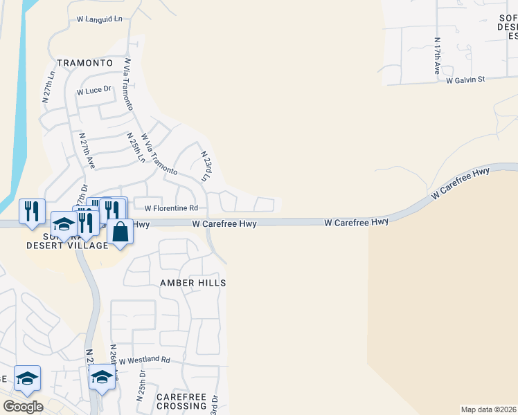map of restaurants, bars, coffee shops, grocery stores, and more near 34715 North 22nd Drive in Phoenix