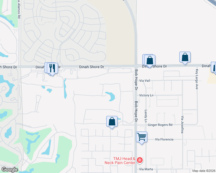 map of restaurants, bars, coffee shops, grocery stores, and more near 31 Pebble Beach Drive in Rancho Mirage