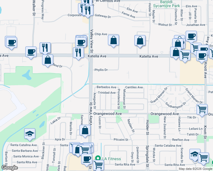map of restaurants, bars, coffee shops, grocery stores, and more near 6131 Barbados Avenue in Cypress
