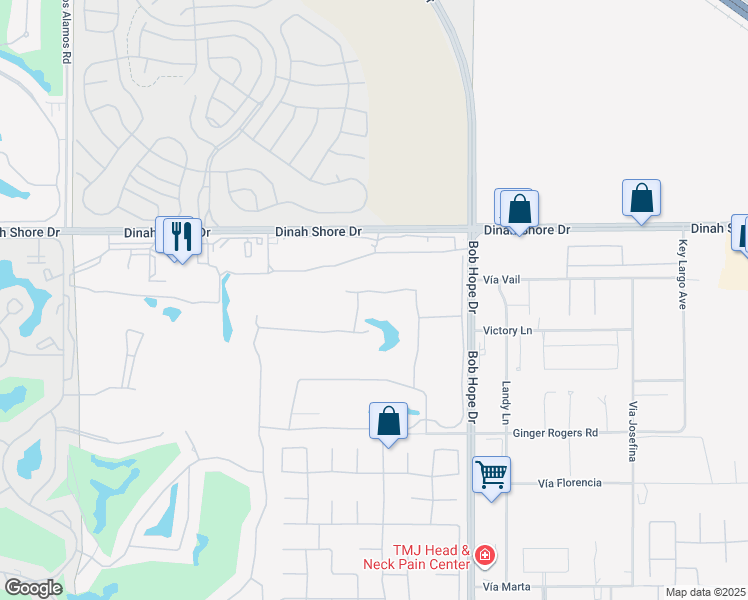 map of restaurants, bars, coffee shops, grocery stores, and more near 31 Pebble Beach Drive in Rancho Mirage