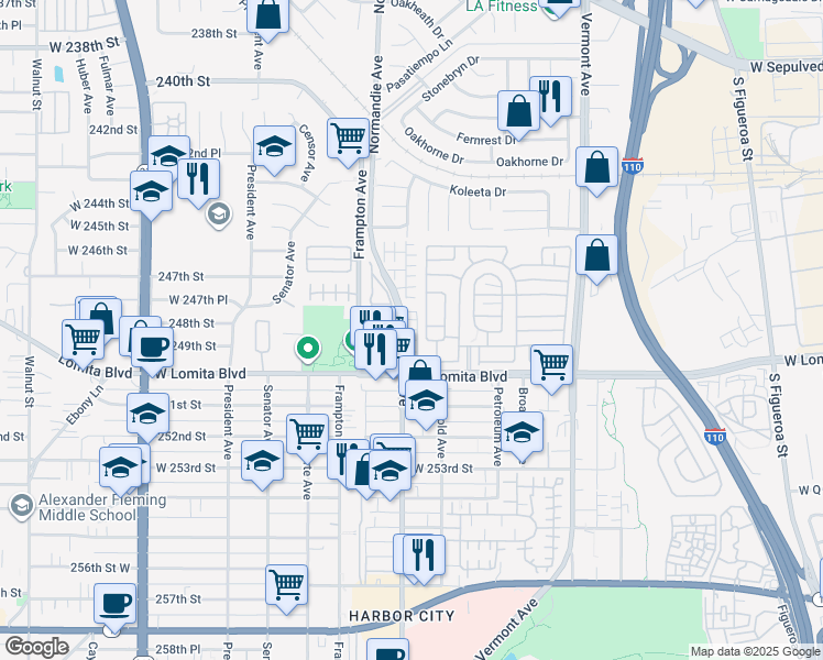 map of restaurants, bars, coffee shops, grocery stores, and more near 24847 Whaler Way in West Carson
