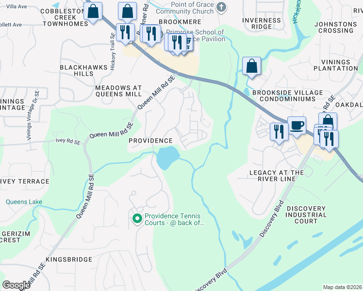 map of restaurants, bars, coffee shops, grocery stores, and more near 1123 Newpark View Place in Mableton