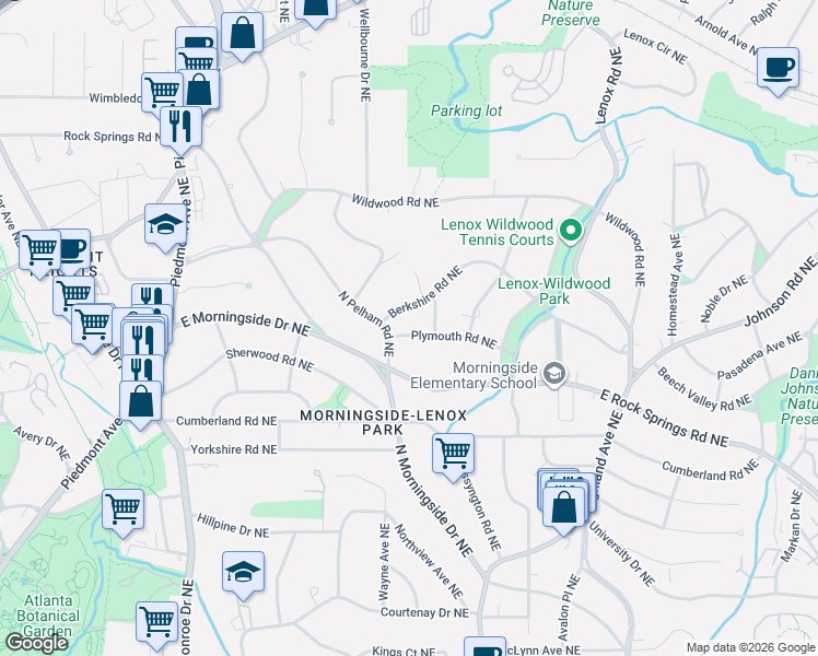 map of restaurants, bars, coffee shops, grocery stores, and more near 878 Plymouth Road Northeast in Atlanta