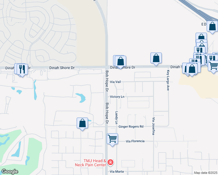 map of restaurants, bars, coffee shops, grocery stores, and more near 34200 Bob Hope Drive in Rancho Mirage