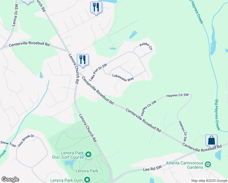 map of restaurants, bars, coffee shops, grocery stores, and more near 4041 Concourse Trail Southwest in Snellville
