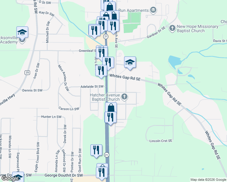 map of restaurants, bars, coffee shops, grocery stores, and more near 1202 Pelham Road South in Jacksonville