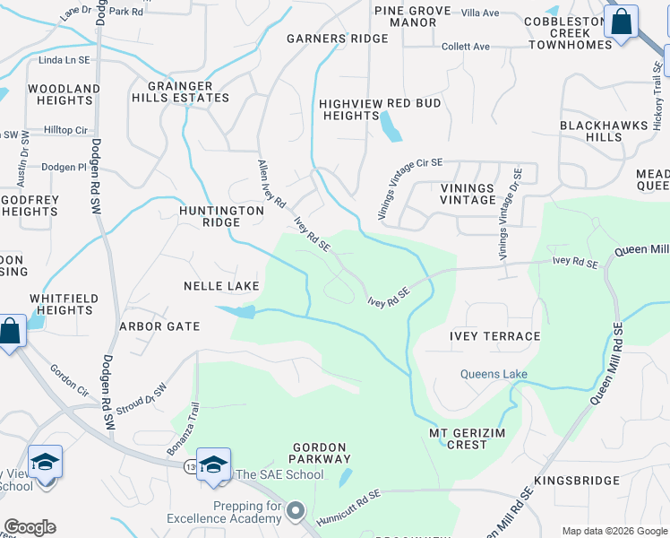 map of restaurants, bars, coffee shops, grocery stores, and more near 6386 Mountain Home Way in Mableton