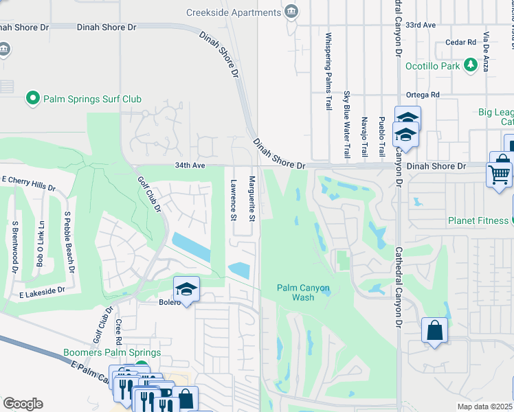 map of restaurants, bars, coffee shops, grocery stores, and more near 2024 Marguerite Street in Palm Springs